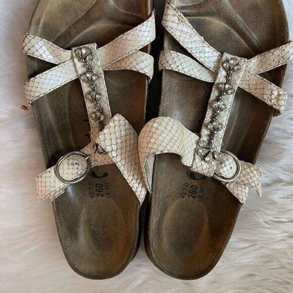 Bertula Birkenstock beige reptile prints sandals with rhinestones accents SZ40 - Picture 4 of 11
